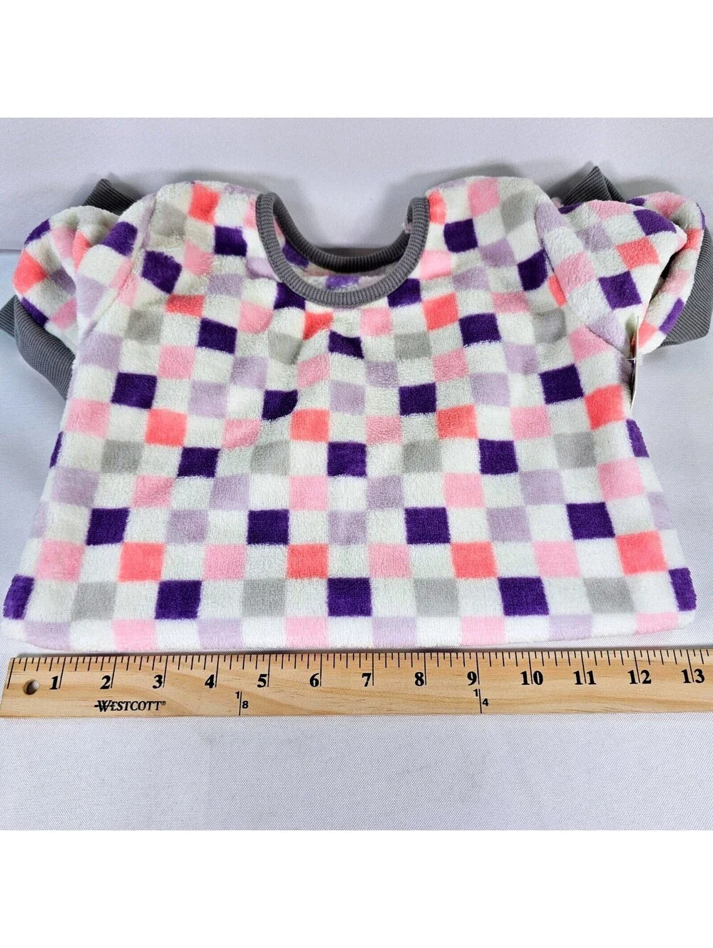 Love Your Pet Fleece Dog Pajamas Checkered Purple Pink White Grey NWT Small